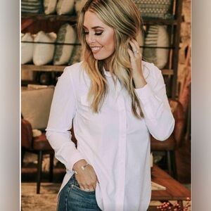 Lysse Brinkley Button Down Shirt Top Long Sleeve Gray S